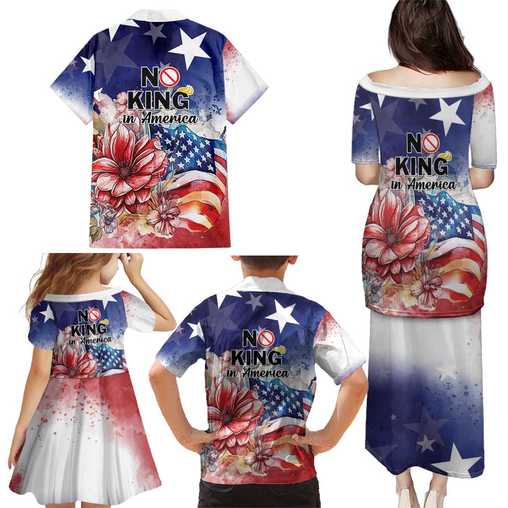 No Kings In America Family Matching Puletasi and Hawaiian Shirt Watercolor Floral - Wonder Print Shop