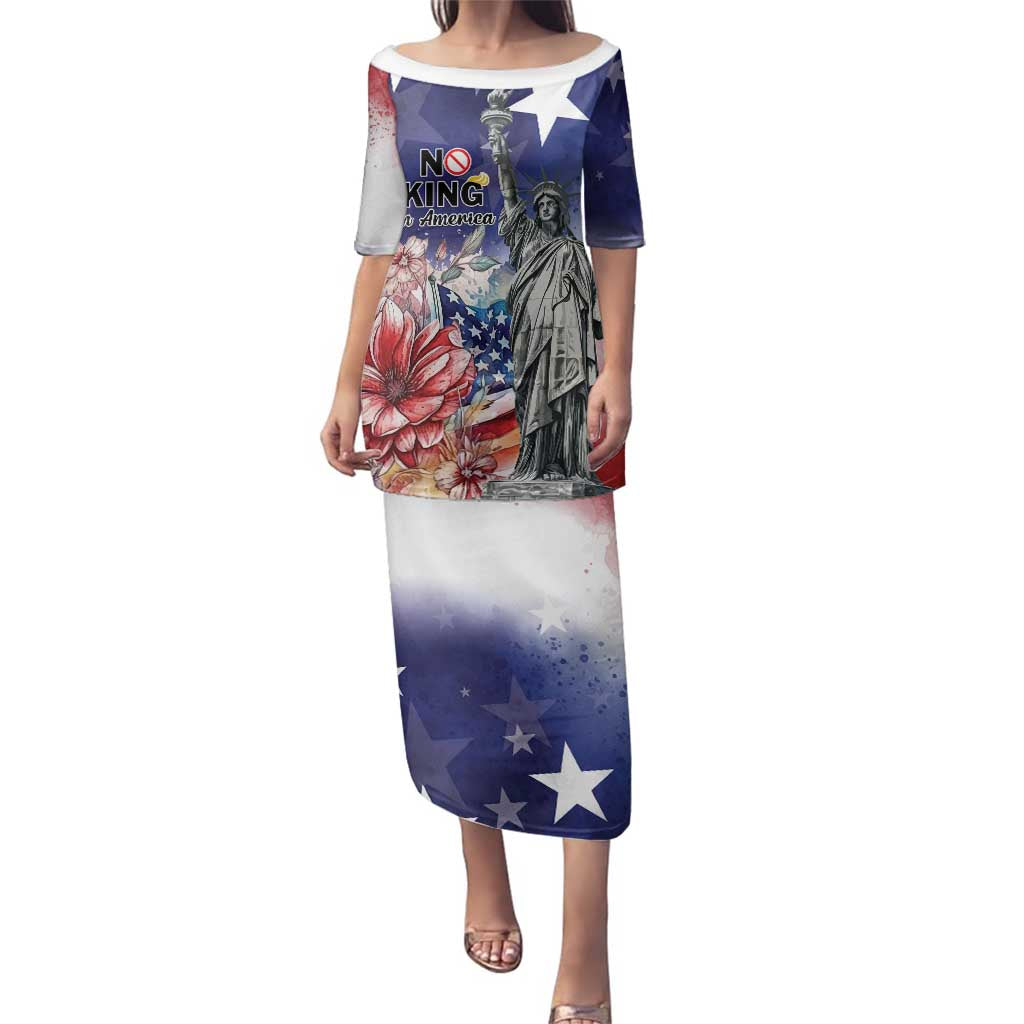 No Kings In America Family Matching Puletasi and Hawaiian Shirt Watercolor Floral - Wonder Print Shop