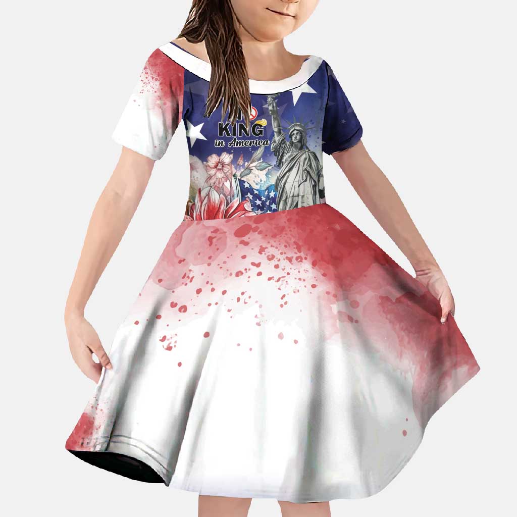 No Kings In America Family Matching Short Sleeve Bodycon Dress and Hawaiian Shirt Watercolor Floral - Wonder Print Shop