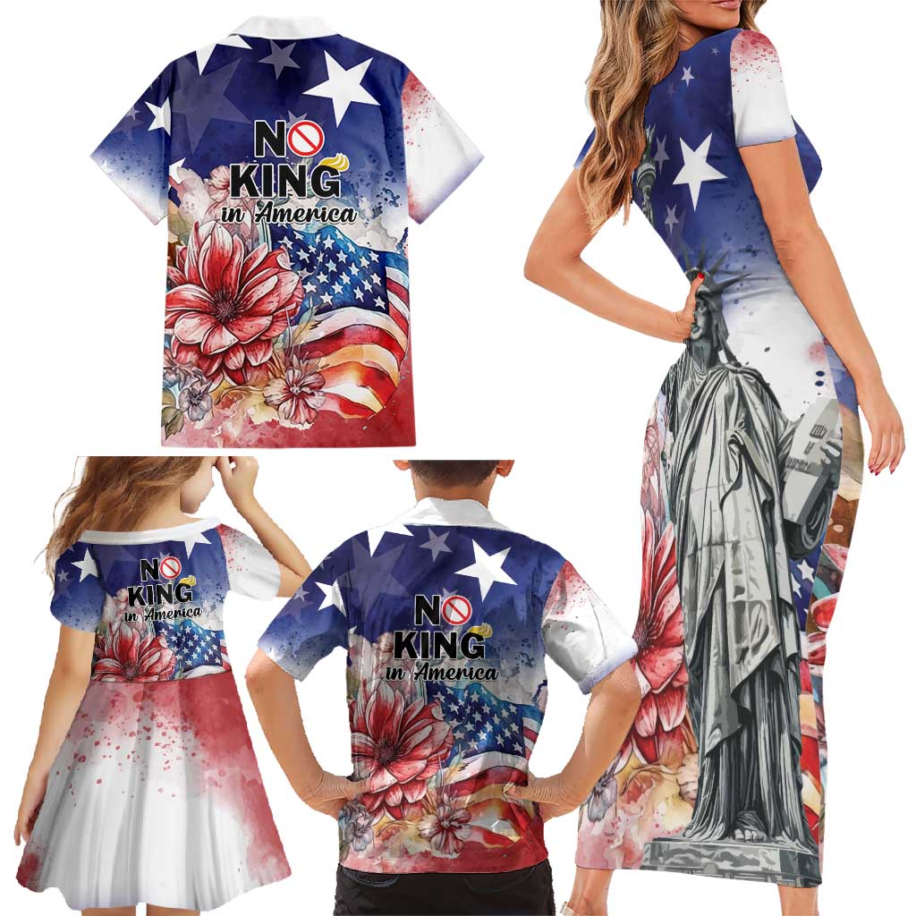 No Kings In America Family Matching Short Sleeve Bodycon Dress and Hawaiian Shirt Watercolor Floral - Wonder Print Shop