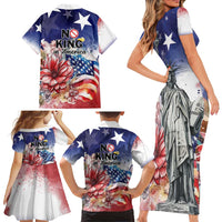 No Kings In America Family Matching Short Sleeve Bodycon Dress and Hawaiian Shirt Watercolor Floral - Wonder Print Shop