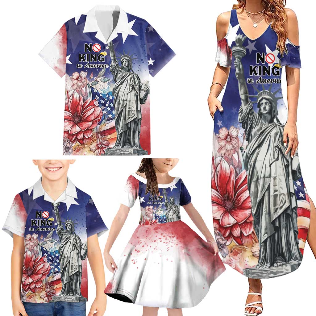 No Kings In America Family Matching Summer Maxi Dress and Hawaiian Shirt Watercolor Floral - Wonder Print Shop