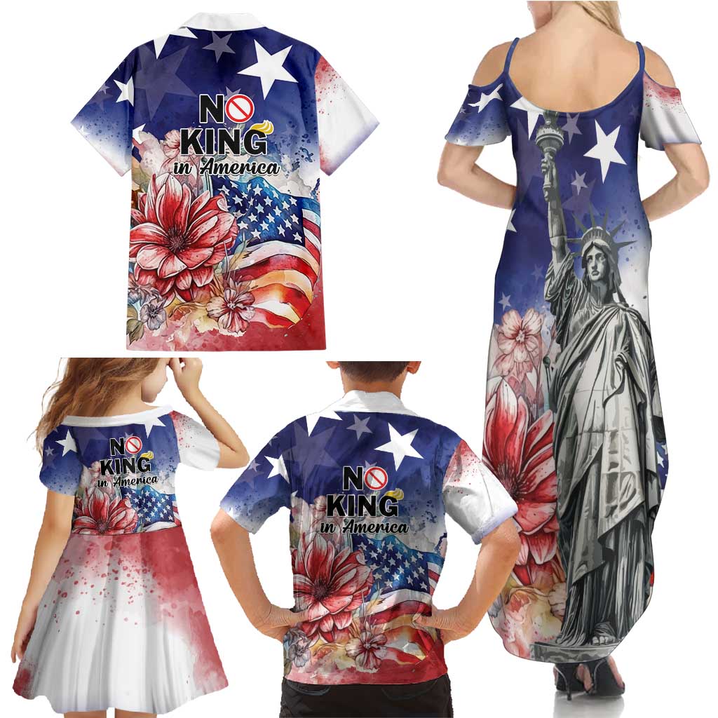 No Kings In America Family Matching Summer Maxi Dress and Hawaiian Shirt Watercolor Floral - Wonder Print Shop