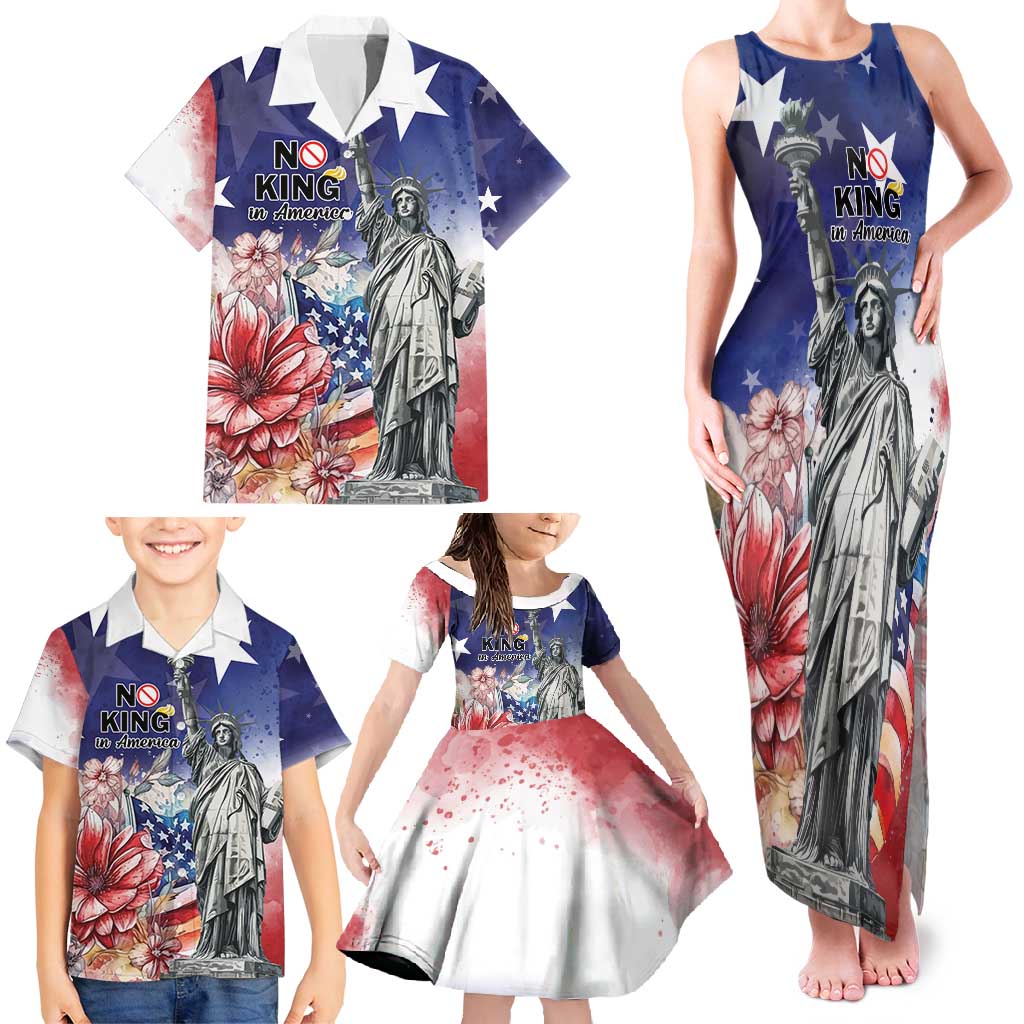 No Kings In America Family Matching Tank Maxi Dress and Hawaiian Shirt Watercolor Floral - Wonder Print Shop