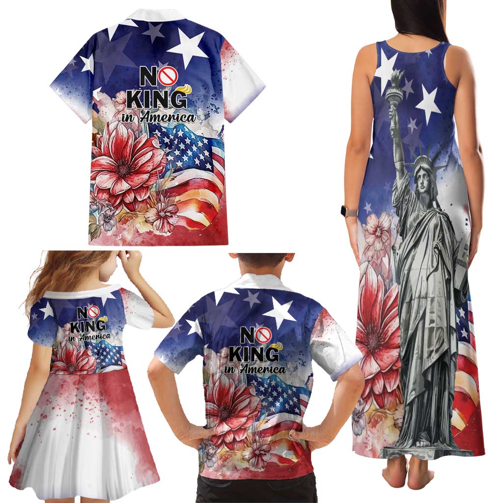No Kings In America Family Matching Tank Maxi Dress and Hawaiian Shirt Watercolor Floral - Wonder Print Shop