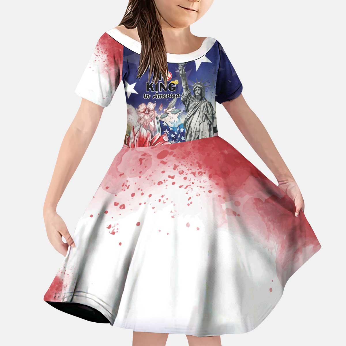 No Kings In America Kid Short Sleeve Dress Watercolor Floral - Wonder Print Shop