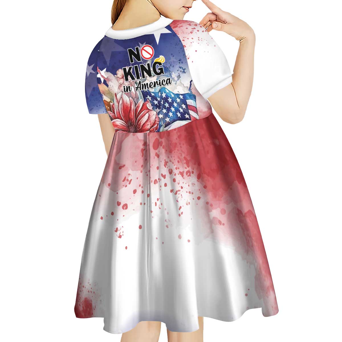 No Kings In America Kid Short Sleeve Dress Watercolor Floral - Wonder Print Shop