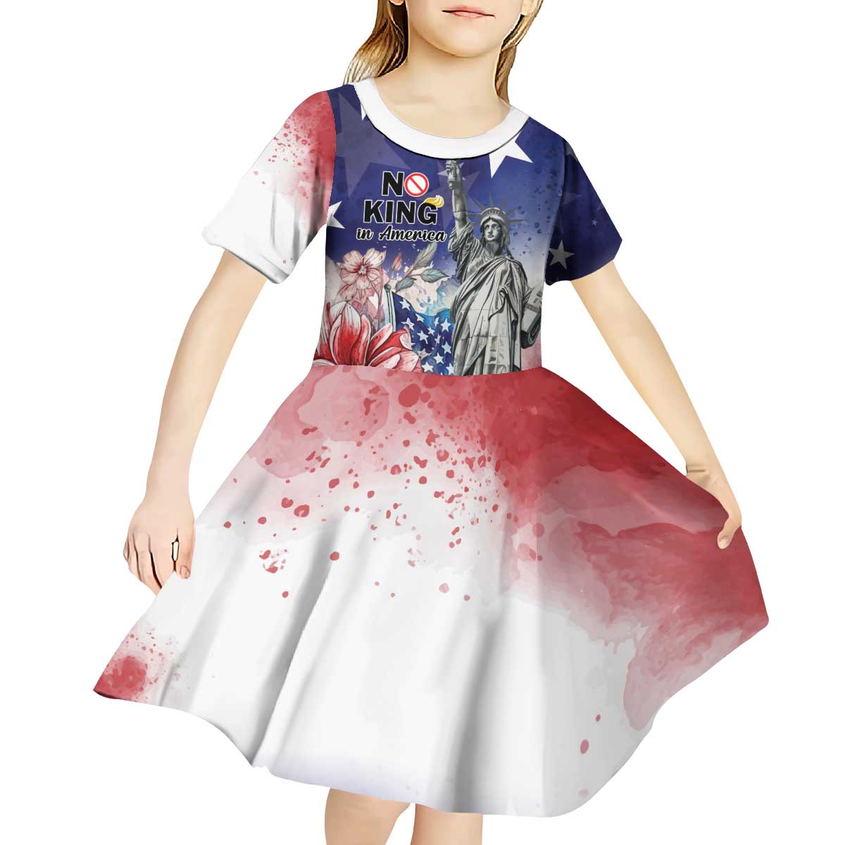 No Kings In America Kid Short Sleeve Dress Watercolor Floral - Wonder Print Shop