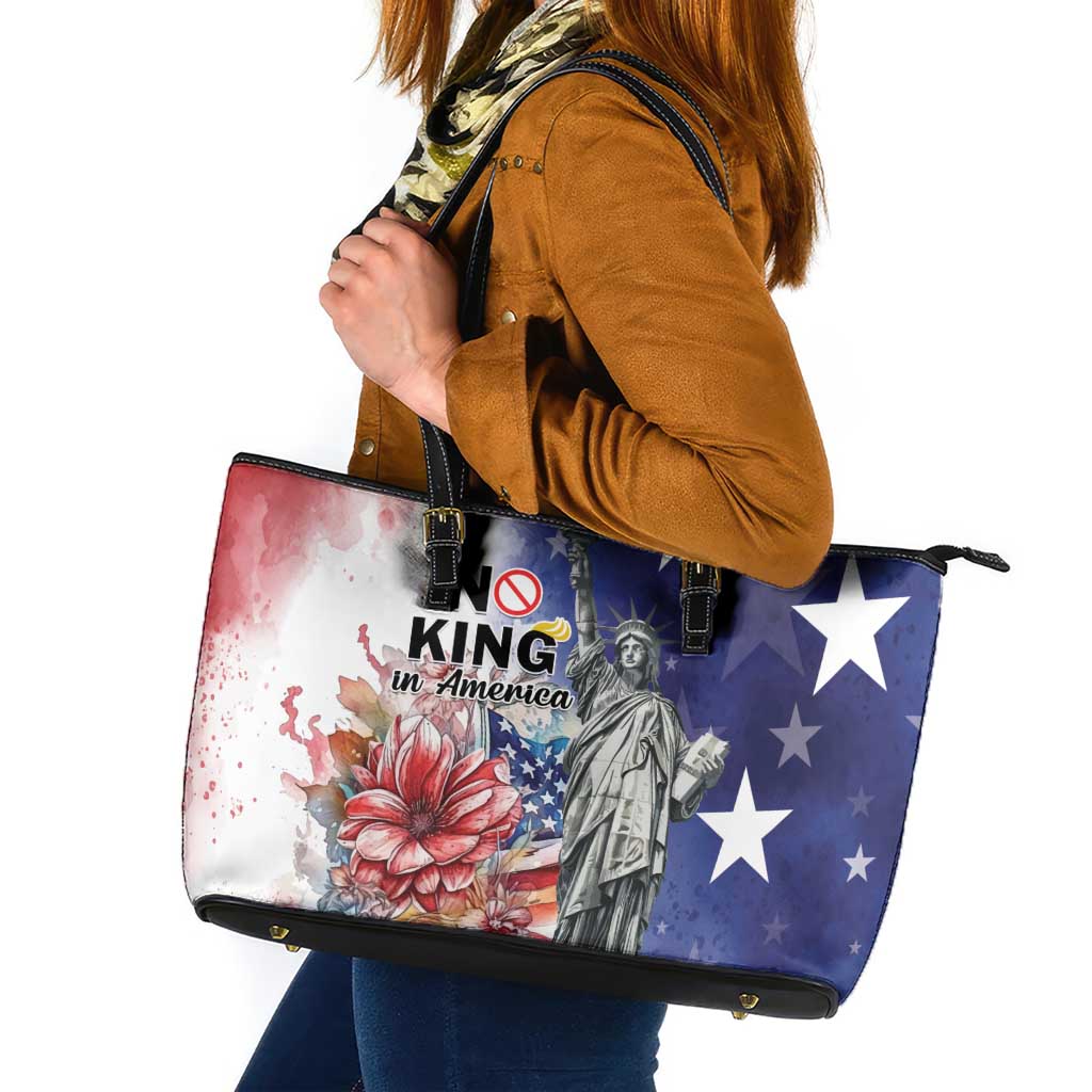 No Kings In America Leather Tote Bag Watercolor Floral - Wonder Print Shop