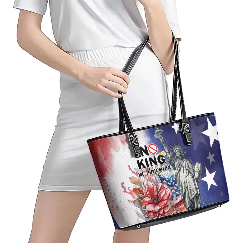 No Kings In America Leather Tote Bag Watercolor Floral - Wonder Print Shop