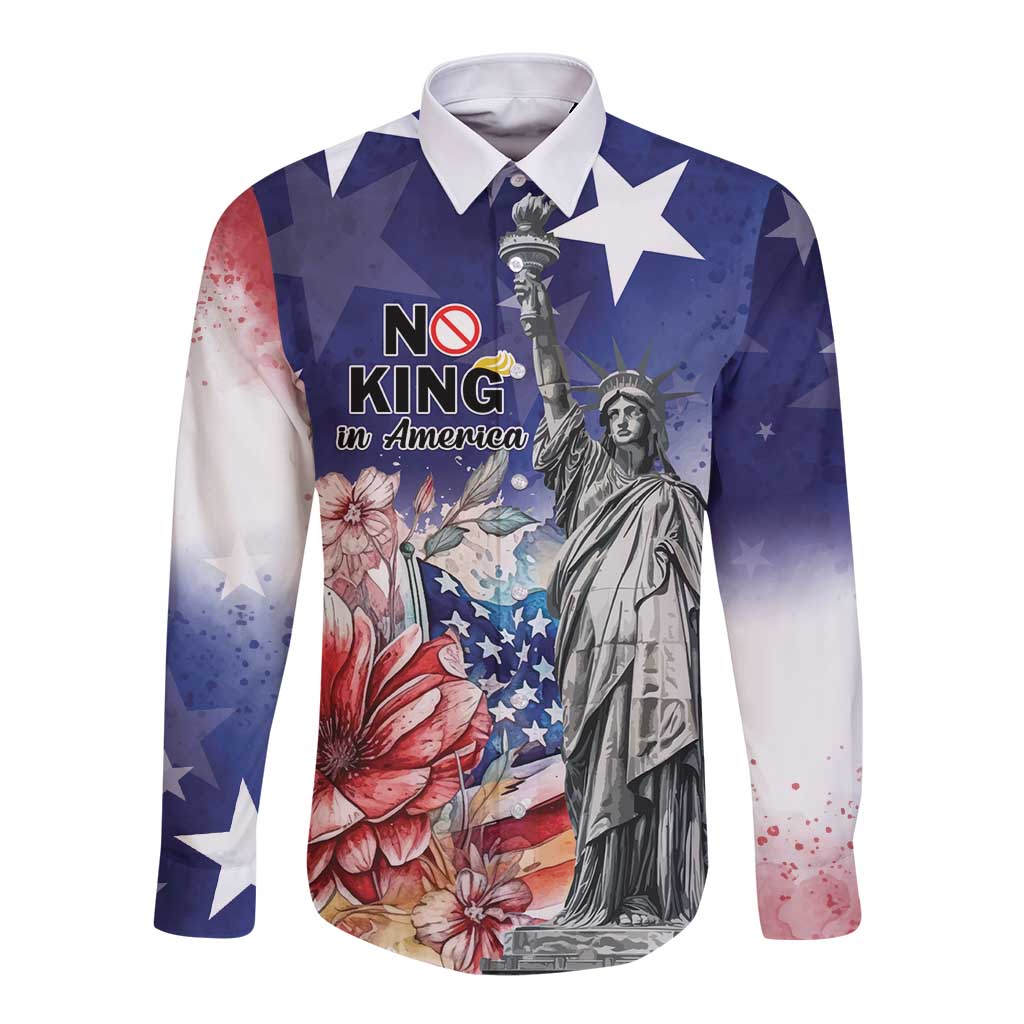 No Kings In America Long Sleeve Button Shirt Watercolor Floral - Wonder Print Shop