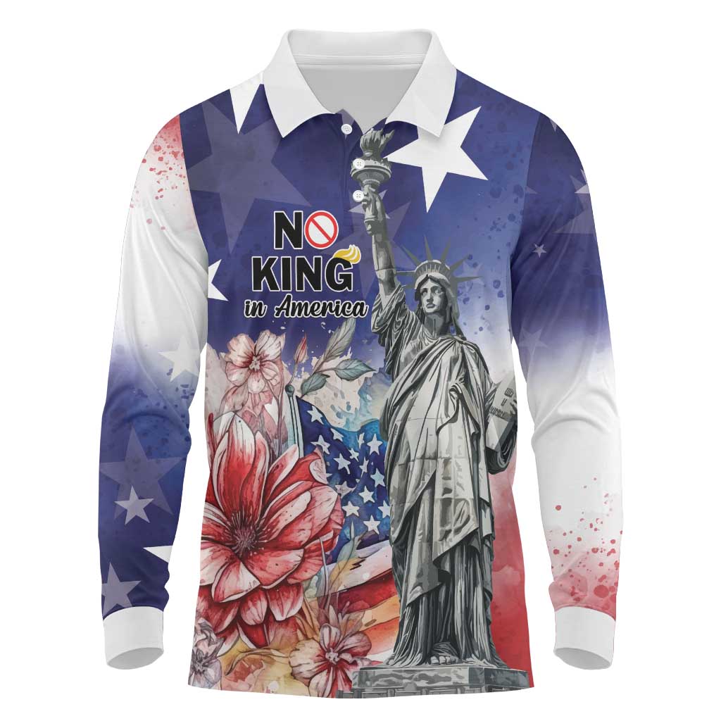 No Kings In America Long Sleeve Polo Shirt Watercolor Floral - Wonder Print Shop