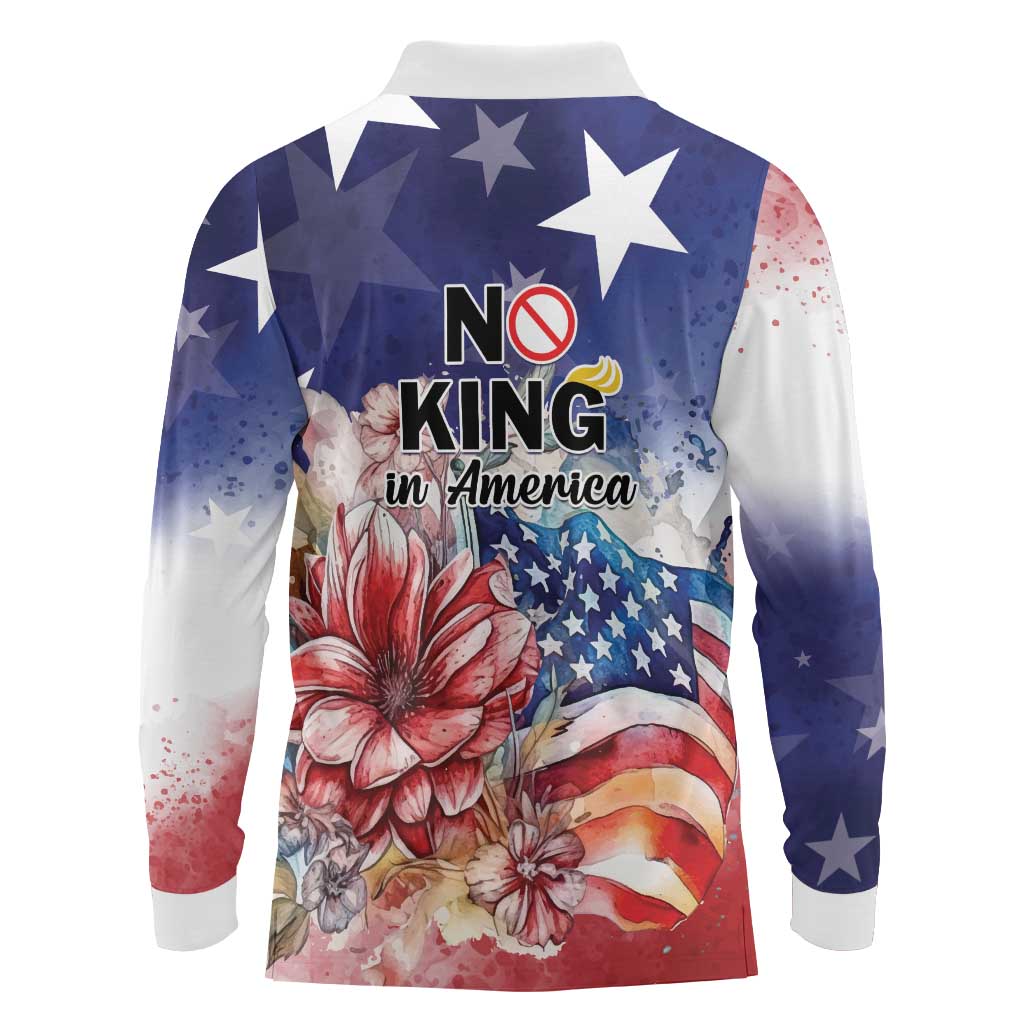 No Kings In America Long Sleeve Polo Shirt Watercolor Floral - Wonder Print Shop