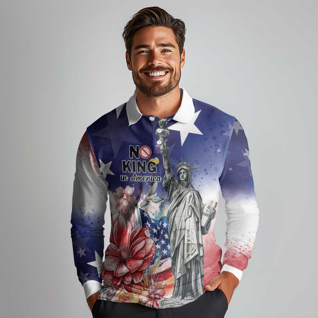 No Kings In America Long Sleeve Polo Shirt Watercolor Floral - Wonder Print Shop