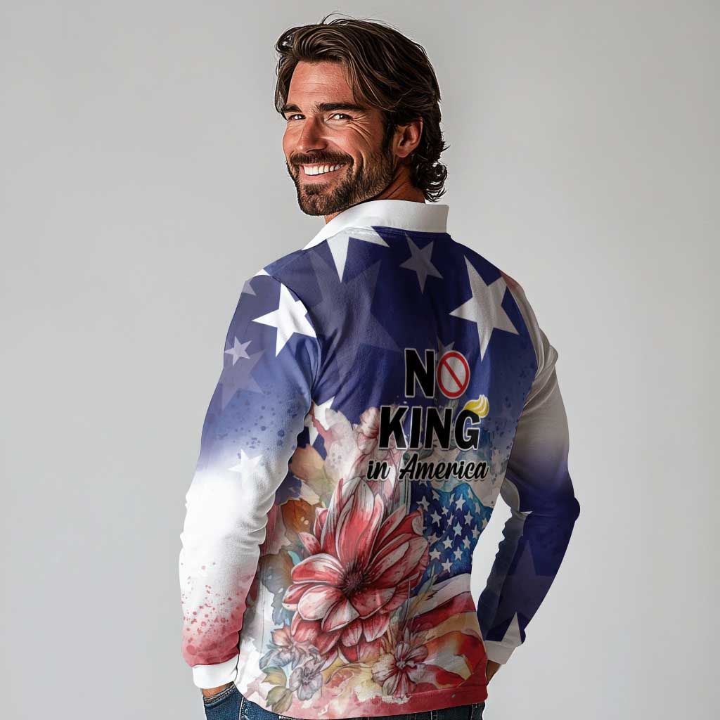 No Kings In America Long Sleeve Polo Shirt Watercolor Floral - Wonder Print Shop