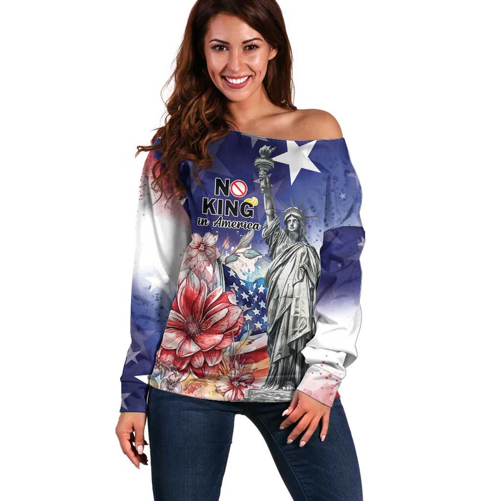 No Kings In America Off Shoulder Sweater Watercolor Floral - Wonder Print Shop
