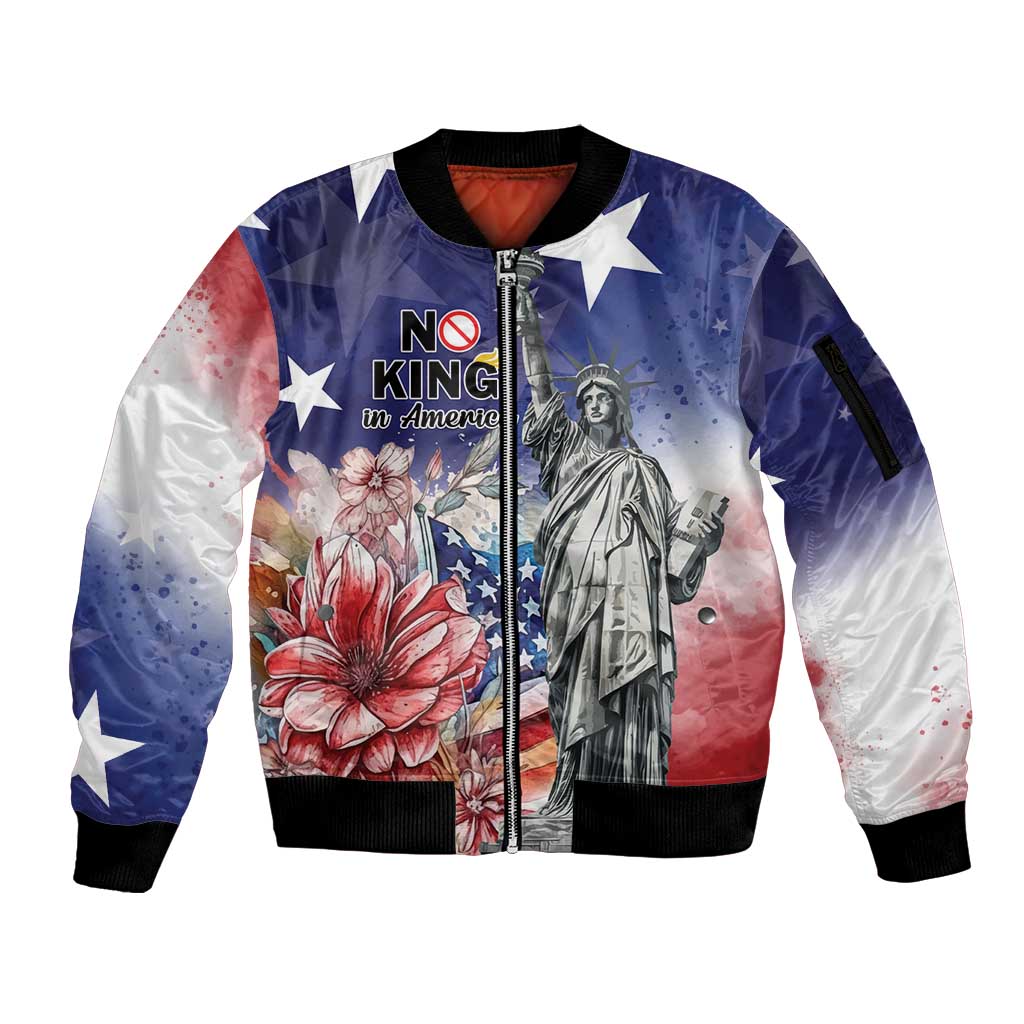 No Kings In America Sleeve Zip Bomber Jacket Watercolor Floral - Wonder Print Shop