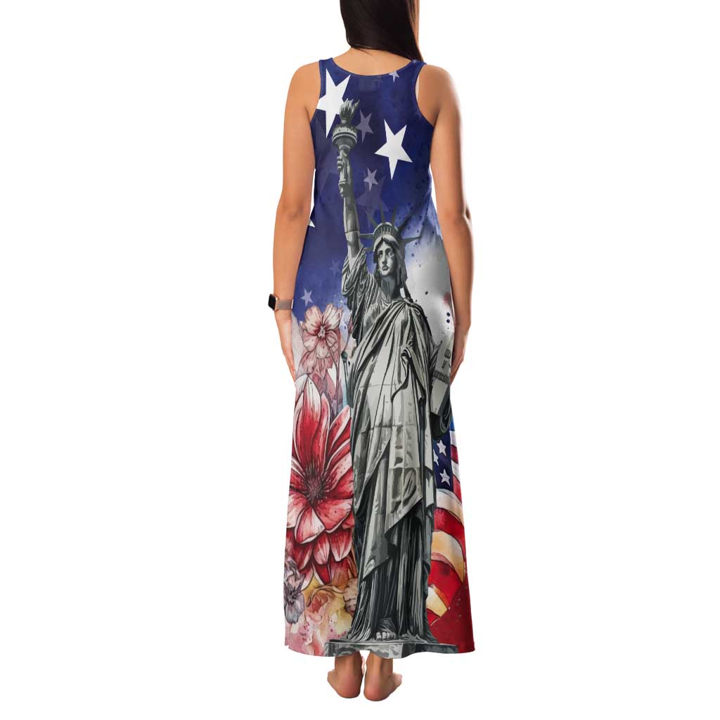 No Kings In America Tank Maxi Dress Watercolor Floral - Wonder Print Shop