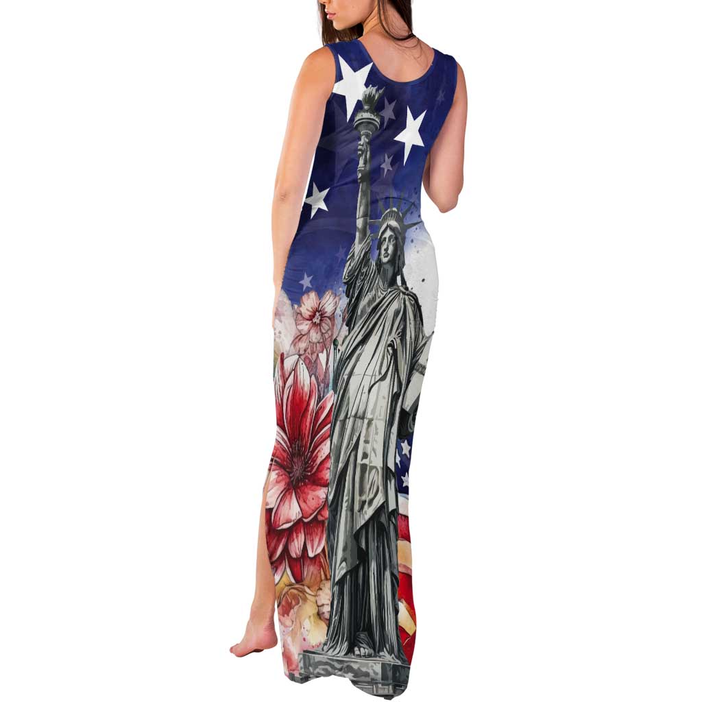 No Kings In America Tank Maxi Dress Watercolor Floral - Wonder Print Shop