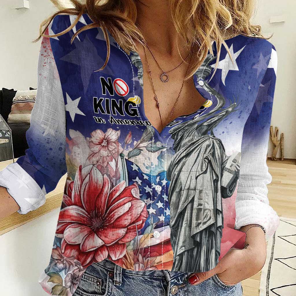 No Kings In America Women Casual Shirt Watercolor Floral - Wonder Print Shop