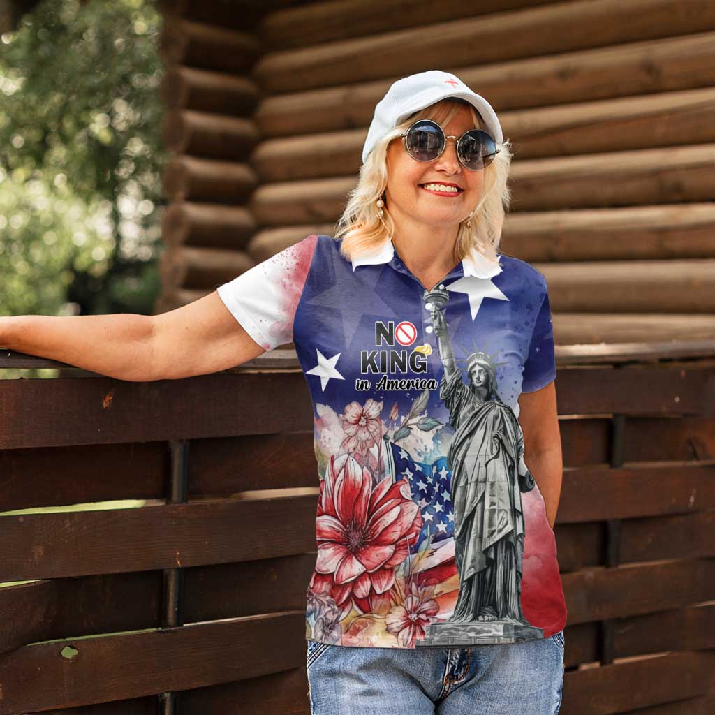 No Kings In America Women Polo Shirt Watercolor Floral - Wonder Print Shop