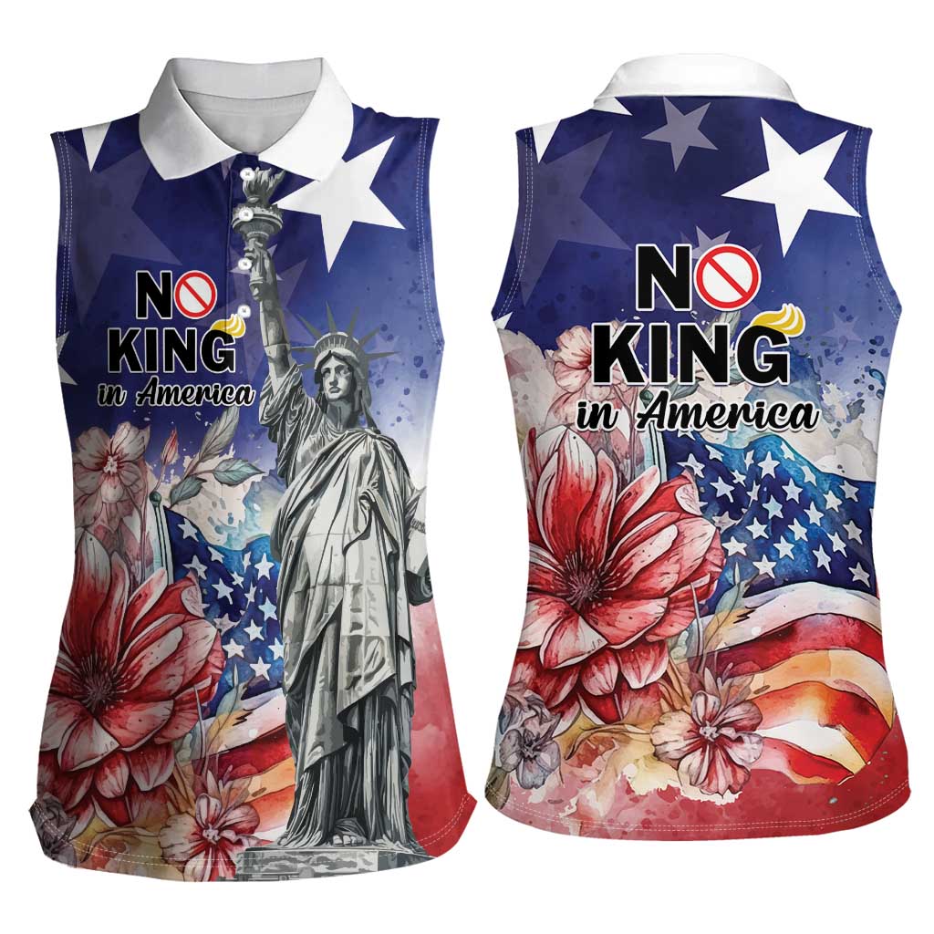 No Kings In America Women Sleeveless Polo Shirt Watercolor Floral - Wonder Print Shop