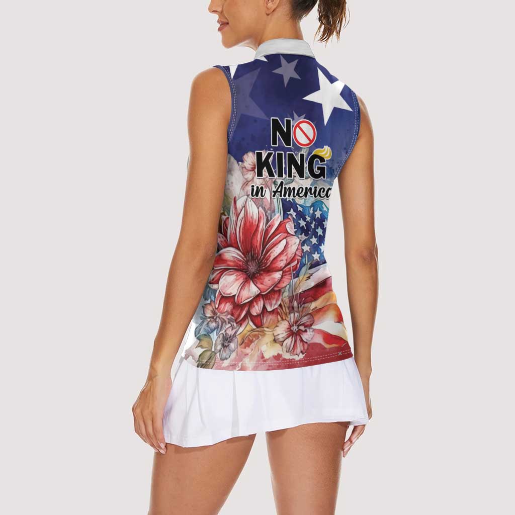 No Kings In America Women Sleeveless Polo Shirt Watercolor Floral - Wonder Print Shop