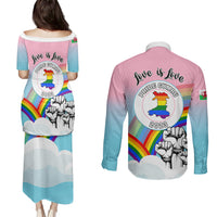 Pride Cymru Couples Matching Puletasi Dress and Long Sleeve Button Shirts Welsh Dragon Rainbow Version - Wonder Print Shop
