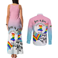 Pride Cymru Couples Matching Tank Maxi Dress and Long Sleeve Button Shirts Welsh Dragon Rainbow Version - Wonder Print Shop