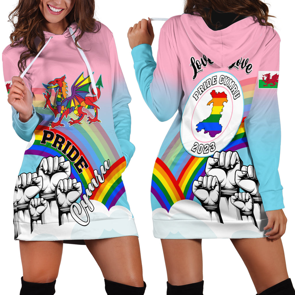 Pride Cymru Hoodie Dress Welsh Dragon Rainbow Version - Wonder Print Shop