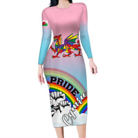 Pride Cymru Long Sleeve Bodycon Dress Welsh Dragon Rainbow Version - Wonder Print Shop