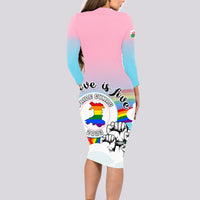 Pride Cymru Long Sleeve Bodycon Dress Welsh Dragon Rainbow Version - Wonder Print Shop