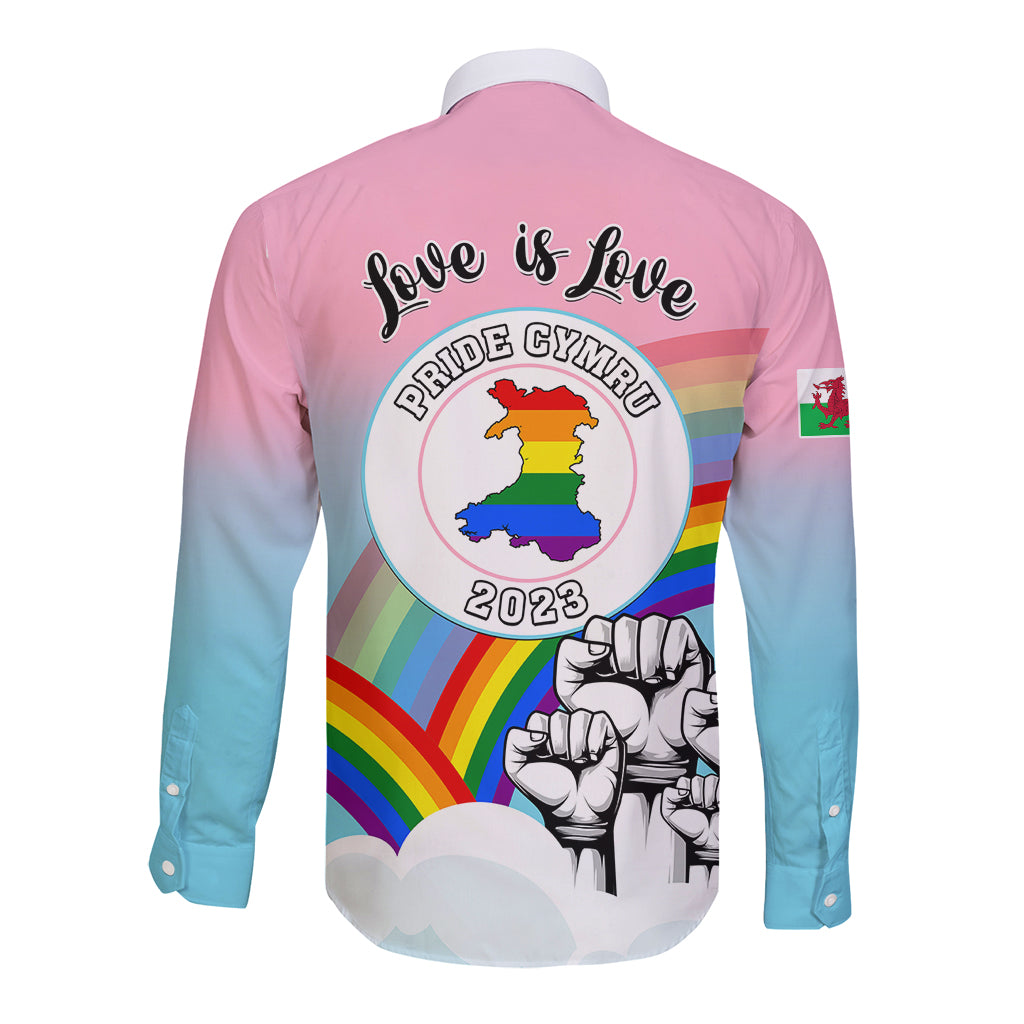 Pride Cymru Long Sleeve Button Shirt Welsh Dragon Rainbow Version - Wonder Print Shop