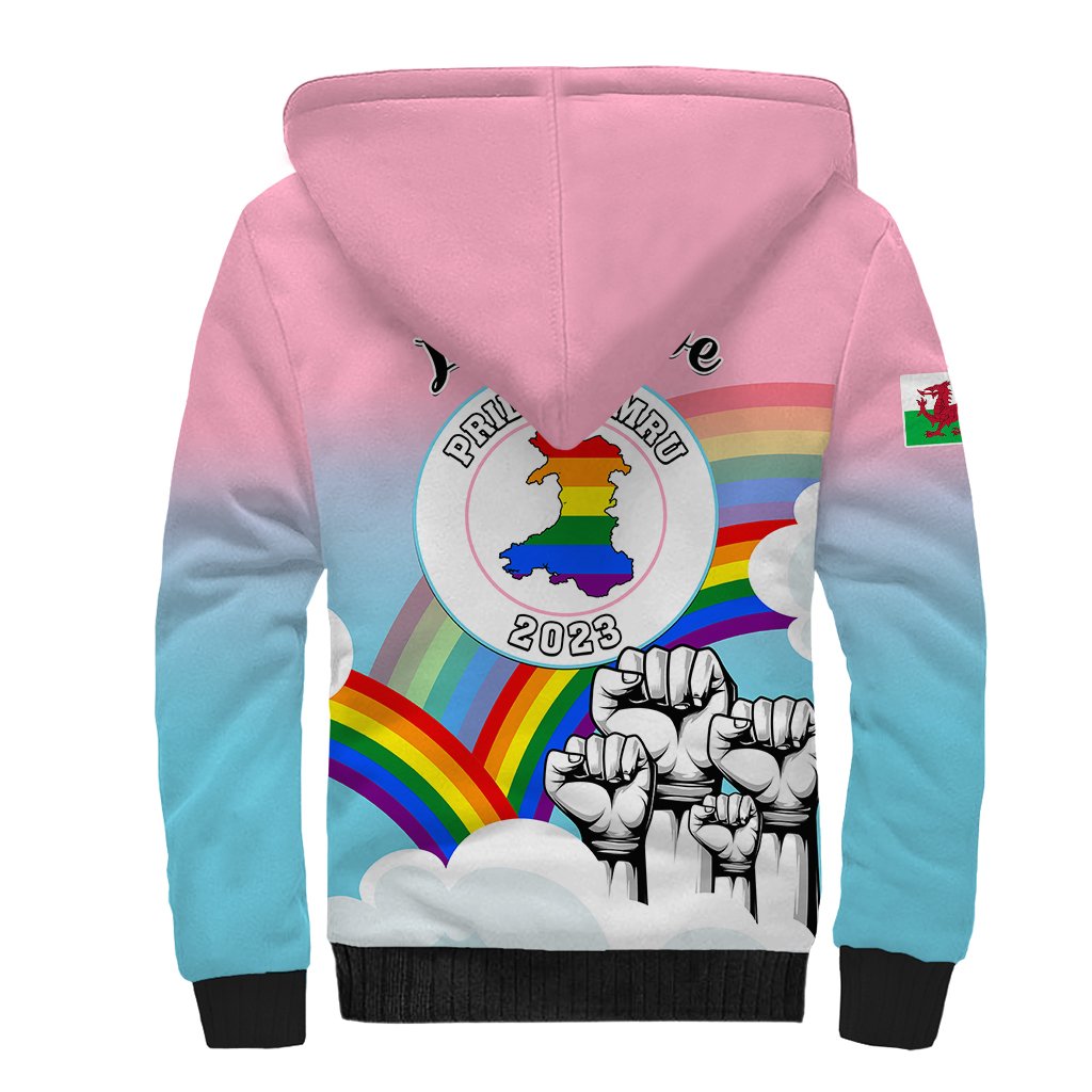 Pride Cymru Sherpa Hoodie Welsh Dragon Rainbow Version - Wonder Print Shop