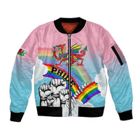 Pride Cymru Sleeve Zip Bomber Jacket Welsh Dragon Rainbow Version - Wonder Print Shop