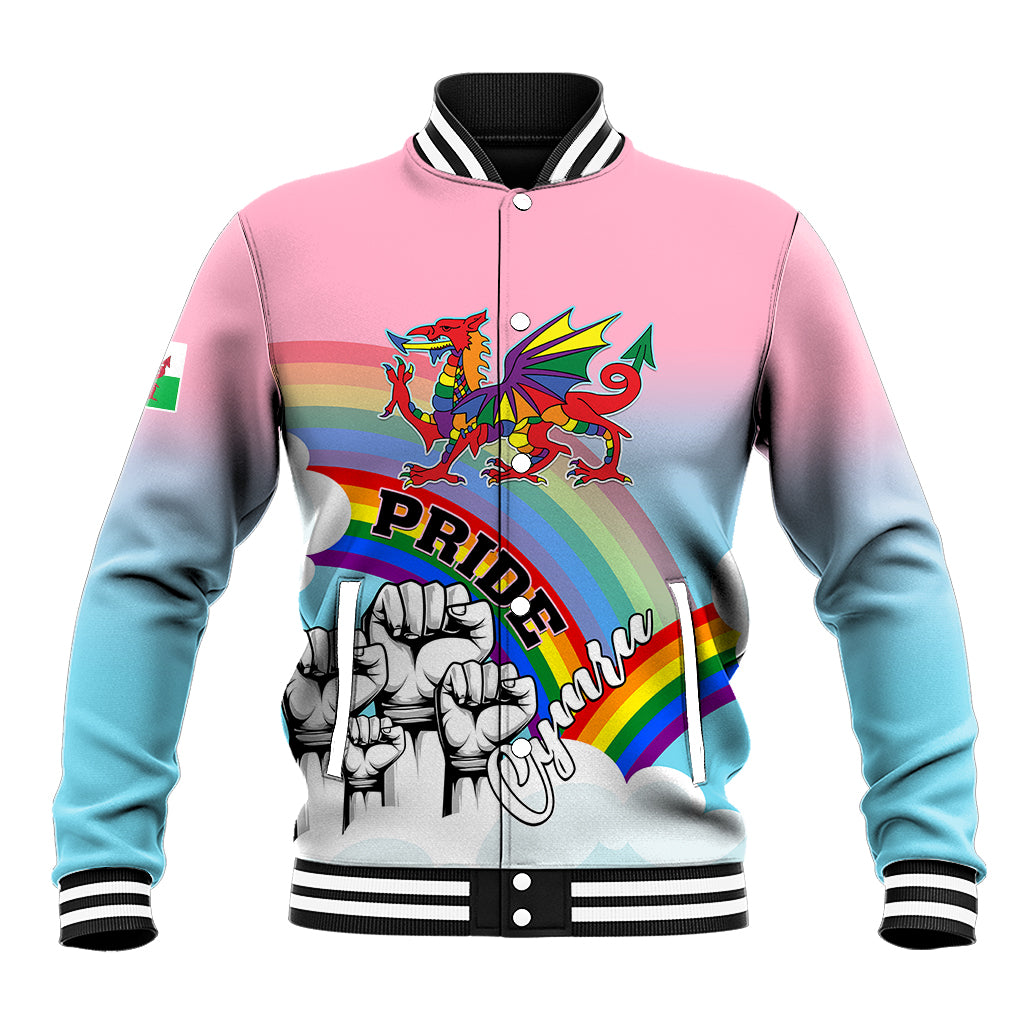 Personalised Pride Cymru Baseball Jacket Welsh Dragon Rainbow Version - Wonder Print Shop