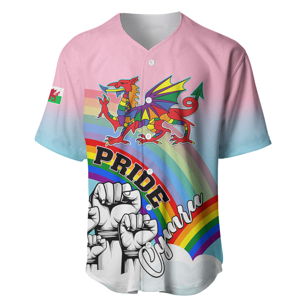 Personalised Pride Cymru Baseball Jersey Welsh Dragon Rainbow Version - Wonder Print Shop