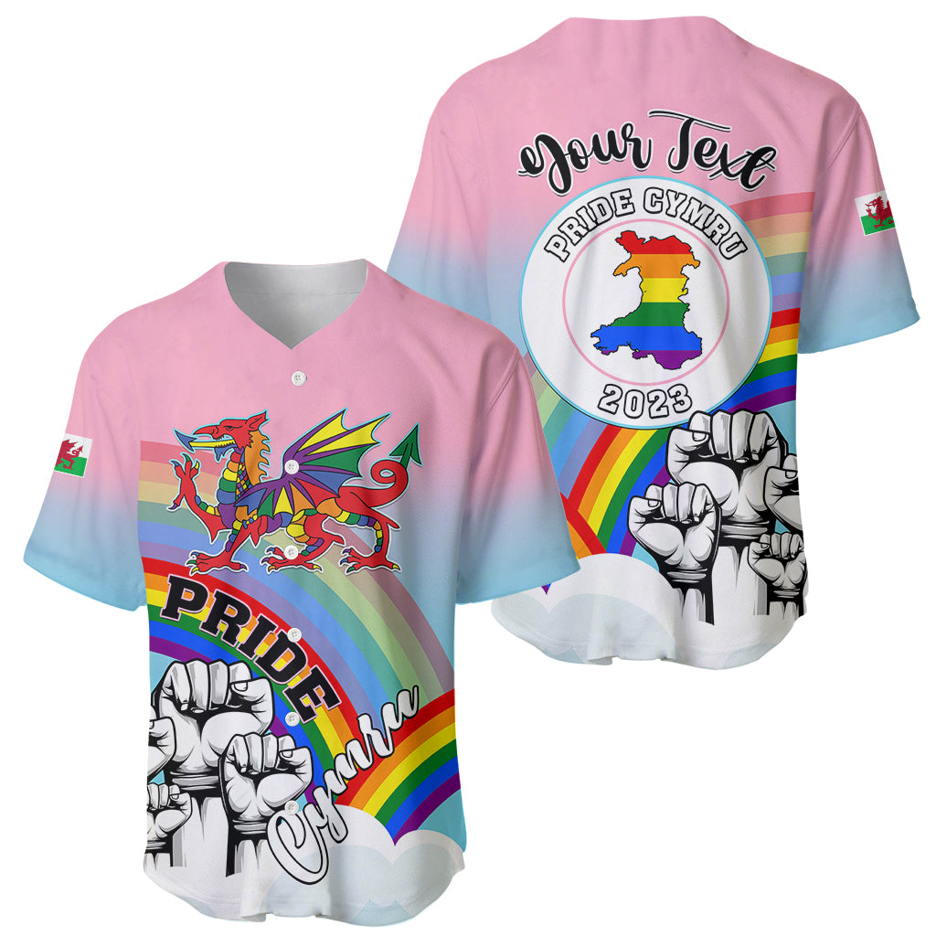 Personalised Pride Cymru Baseball Jersey Welsh Dragon Rainbow Version - Wonder Print Shop