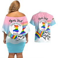 Personalised Pride Cymru Couples Matching Off Shoulder Short Dress and Hawaiian Shirt Welsh Dragon Rainbow Version - Wonder Print Shop