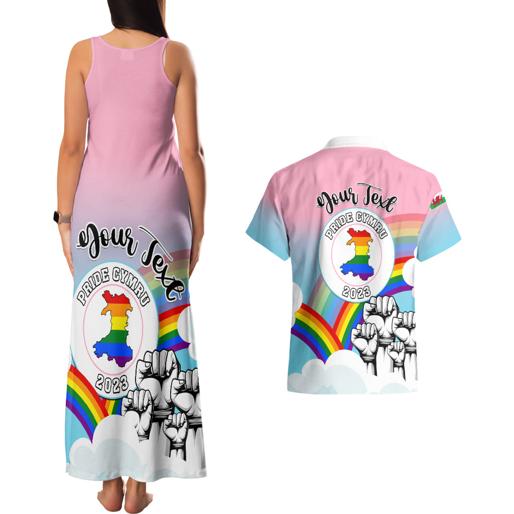 Personalised Pride Cymru Couples Matching Tank Maxi Dress And Hawaiian Shirt Welsh Dragon Rainbow Version - Wonder Print Shop