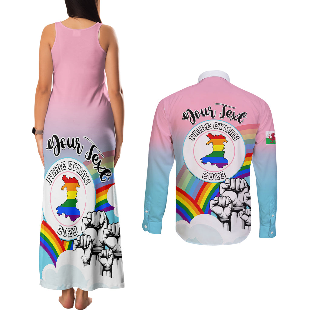 Personalised Pride Cymru Couples Matching Tank Maxi Dress and Long Sleeve Button Shirts Welsh Dragon Rainbow Version - Wonder Print Shop