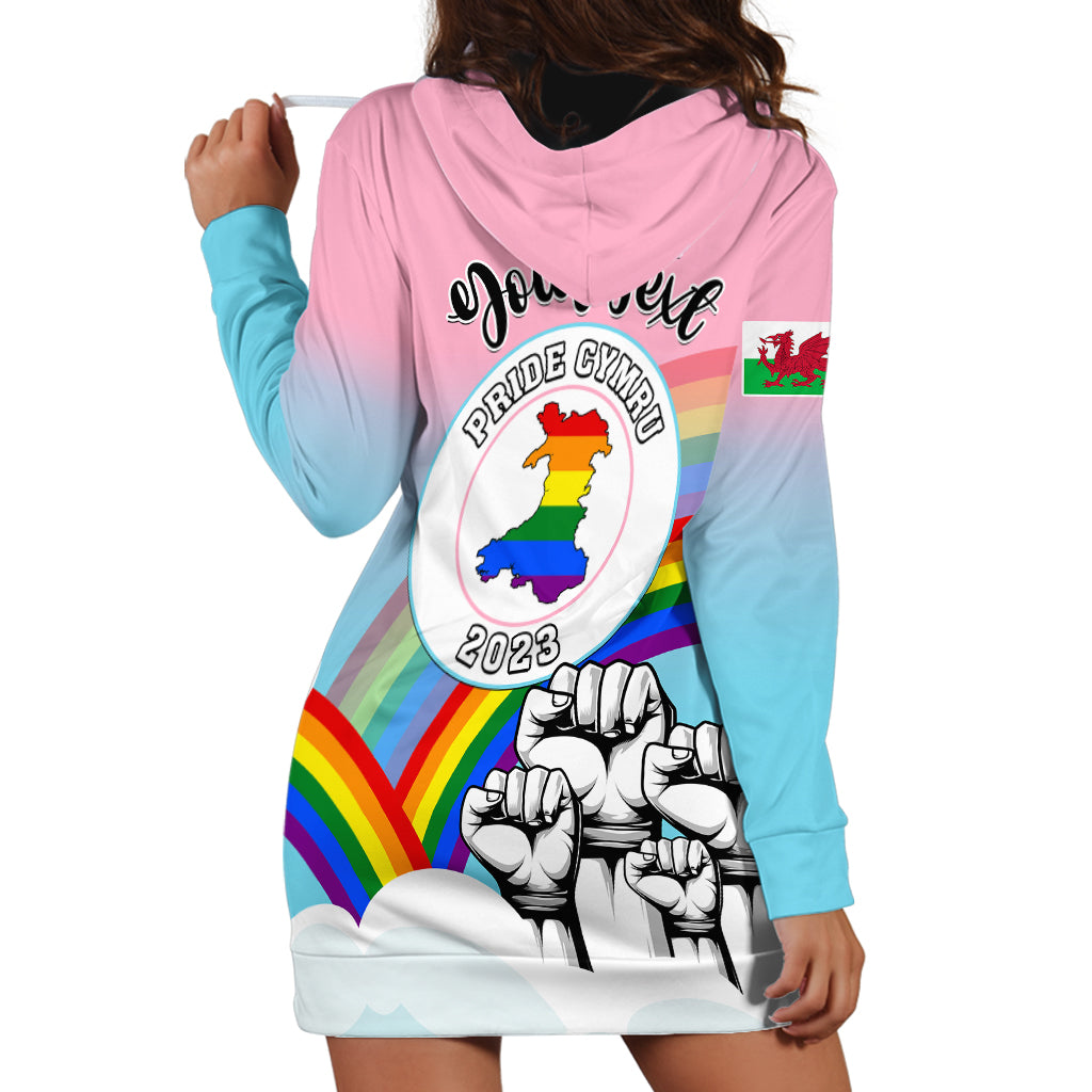 Personalised Pride Cymru Hoodie Dress Welsh Dragon Rainbow Version - Wonder Print Shop