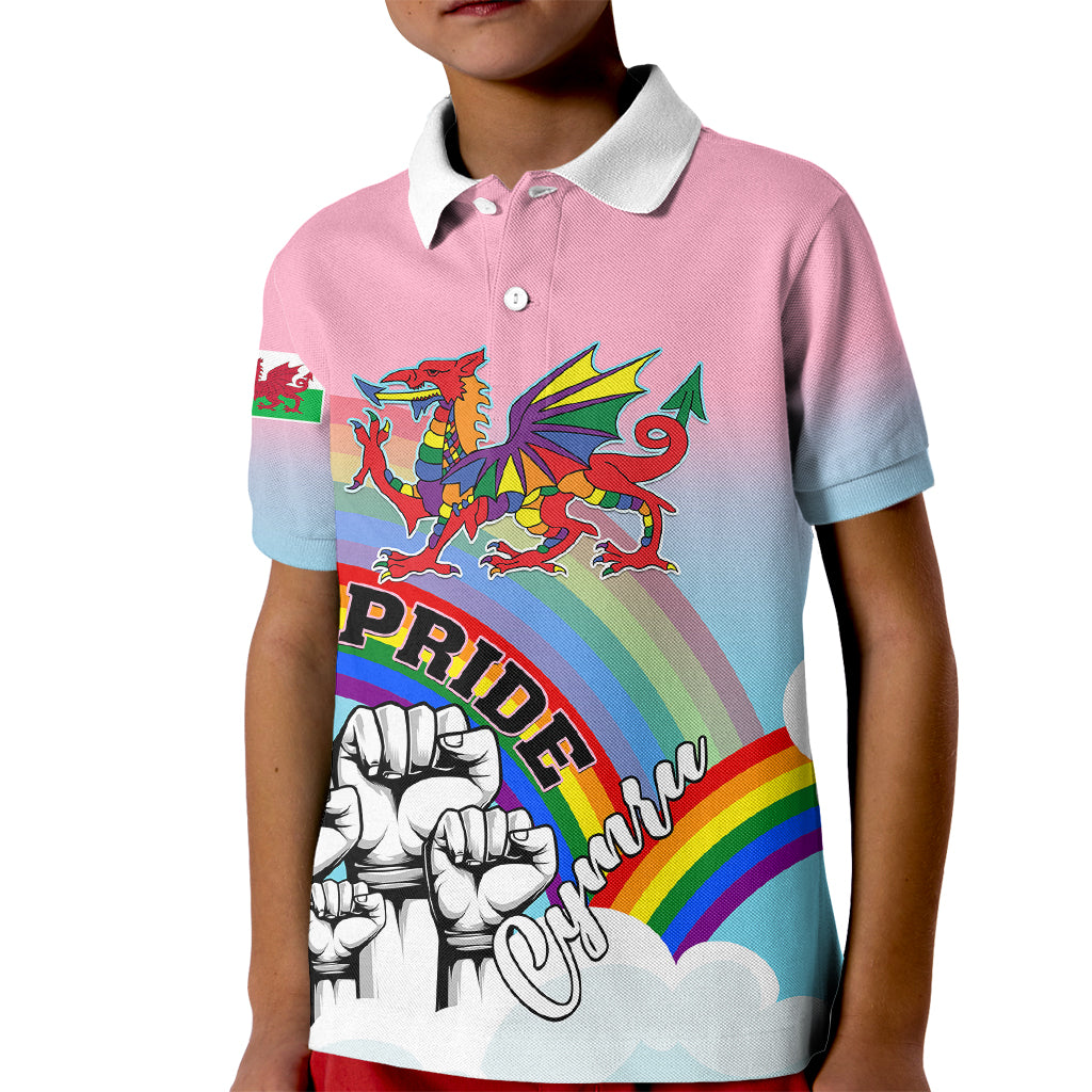 Personalised Pride Cymru Kid Polo Shirt Welsh Dragon Rainbow Version - Wonder Print Shop