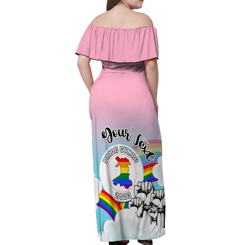 Personalised Pride Cymru Off Shoulder Maxi Dress Welsh Dragon Rainbow Version - Wonder Print Shop
