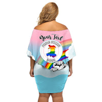 Personalised Pride Cymru Off Shoulder Short Dress Welsh Dragon Rainbow Version - Wonder Print Shop