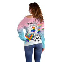 Personalised Pride Cymru Off Shoulder Sweater Welsh Dragon Rainbow Version - Wonder Print Shop