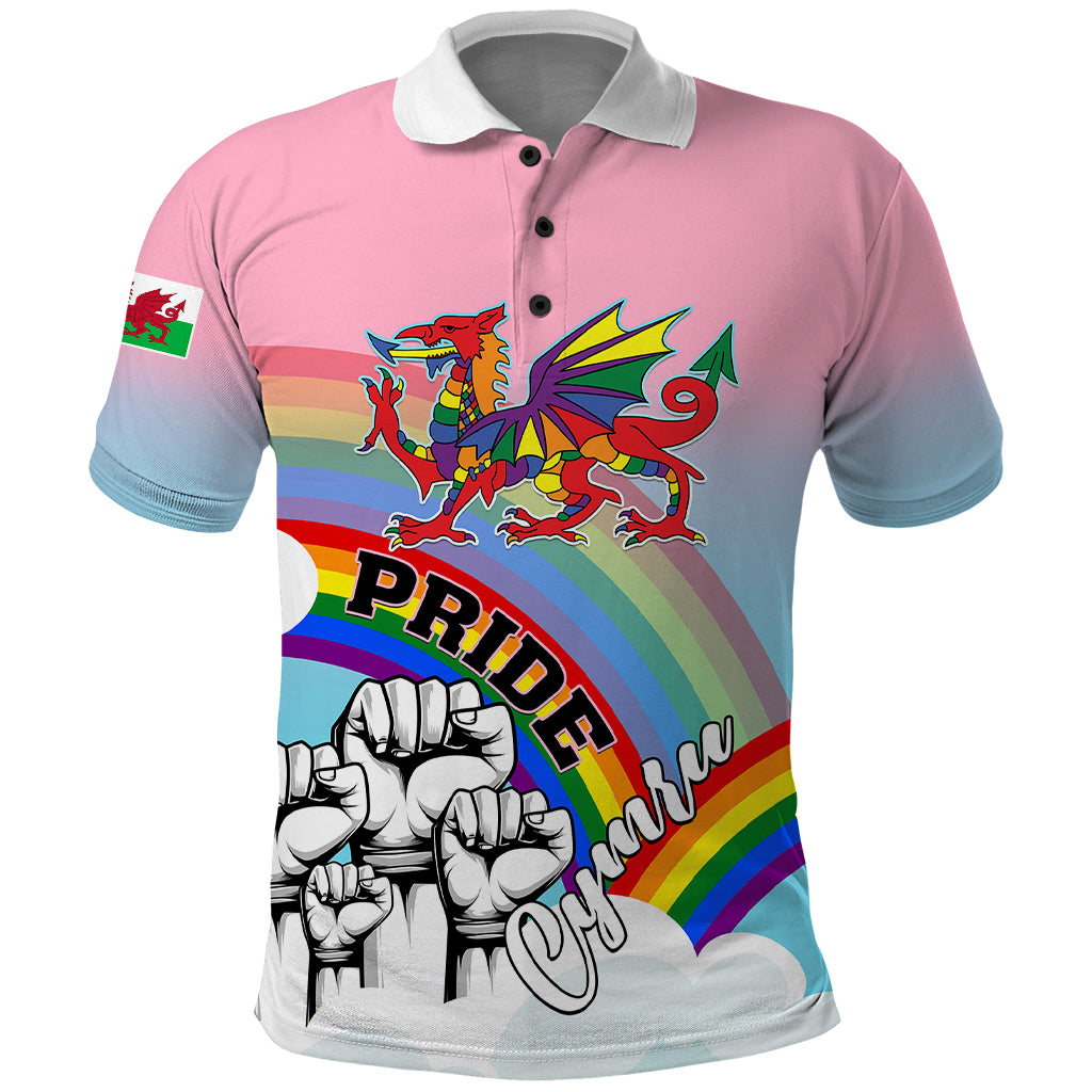 Personalised Pride Cymru Polo Shirt Welsh Dragon Rainbow Version - Wonder Print Shop