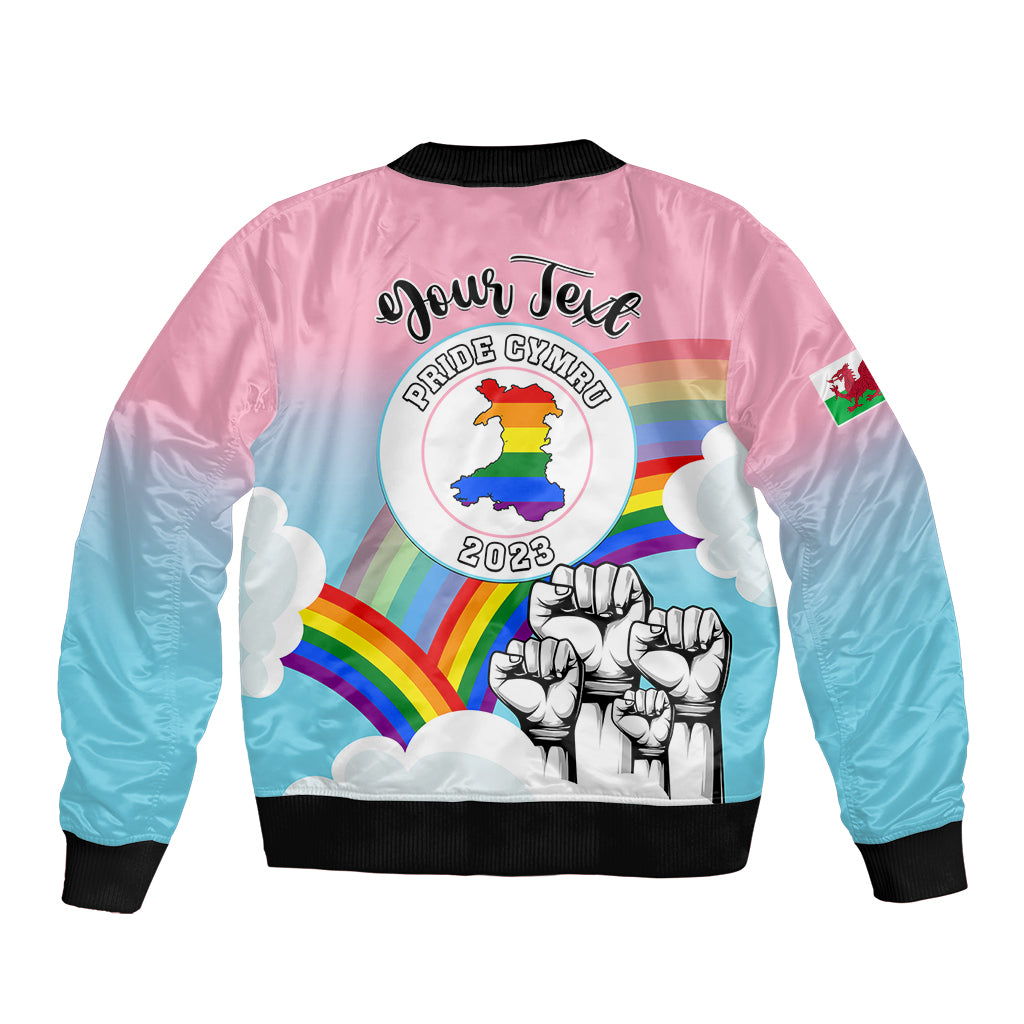 Personalised Pride Cymru Sleeve Zip Bomber Jacket Welsh Dragon Rainbow Version - Wonder Print Shop
