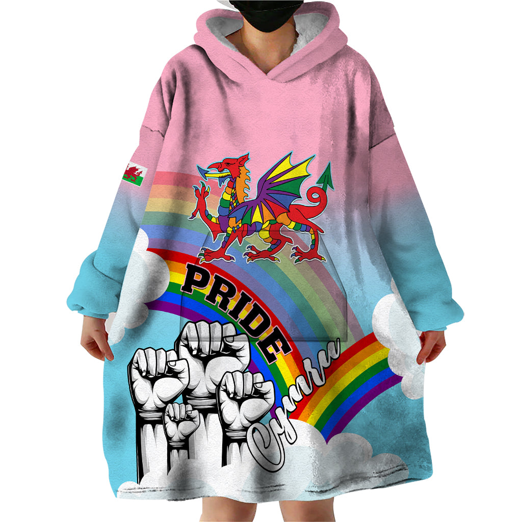 Personalised Pride Cymru Wearable Blanket Hoodie Welsh Dragon Rainbow Version - Wonder Print Shop