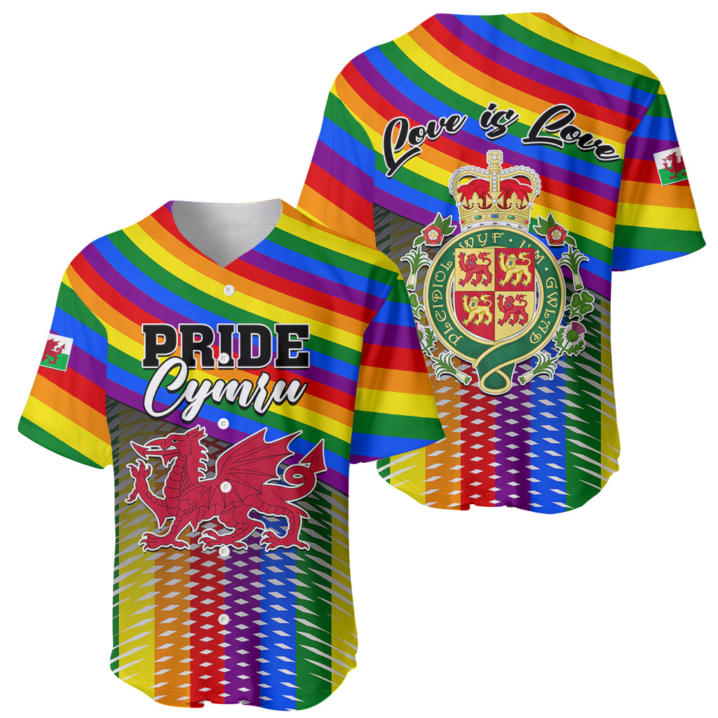 Pride Cymru Baseball Jersey Love is Love Welsh Red Dragon - Wonder Print Shop